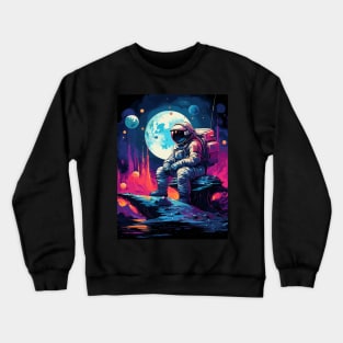 an astronaut sitting on a planet Crewneck Sweatshirt